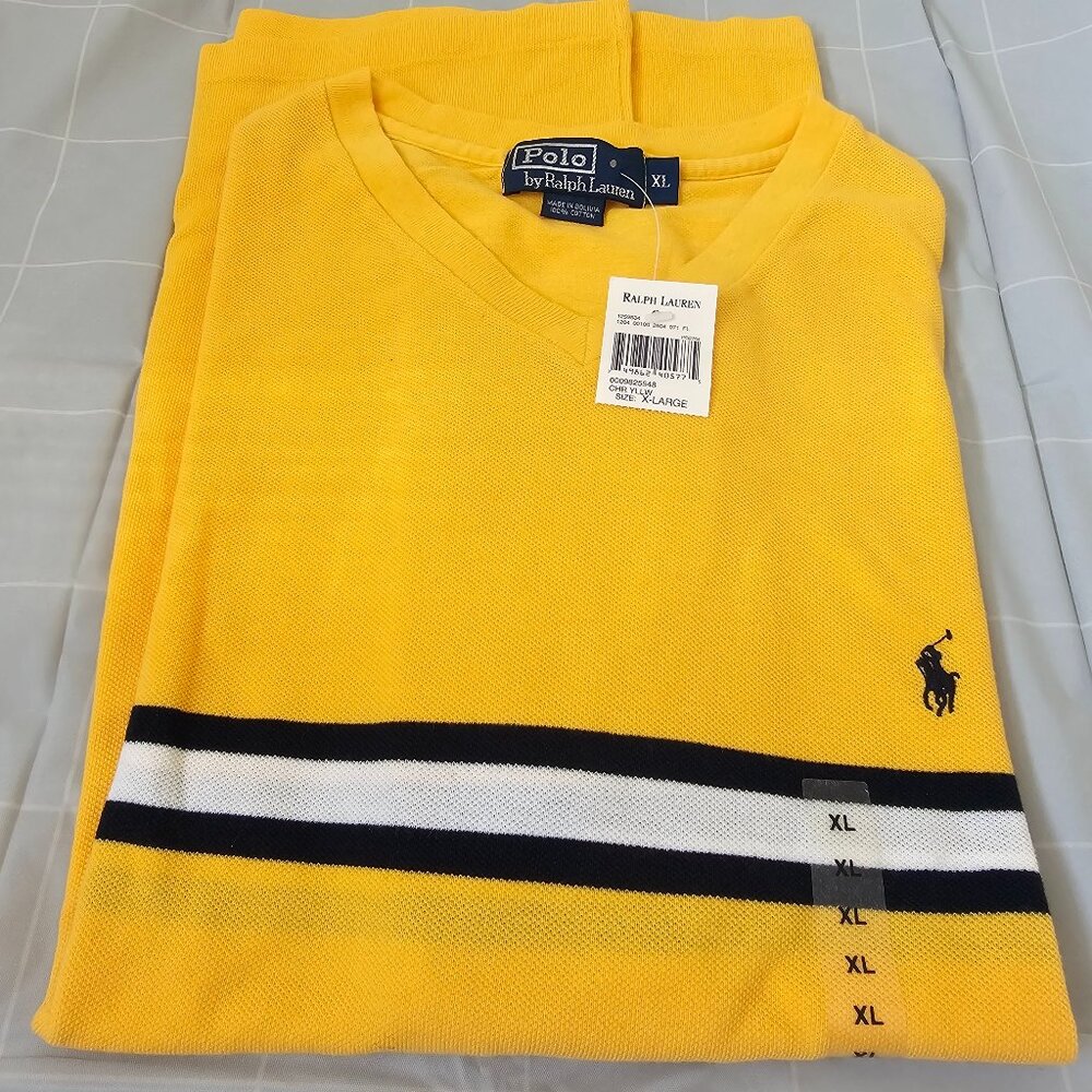 Ralph Lauren Polo Cotton Shirt Mens XL Blue & Yellow Color Stripe - Brand New